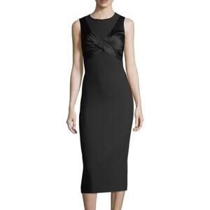 NWT Cinq a Sept Adelise Dress 2 Black Satin Cocktail Holiday Sheath Midi 10‎